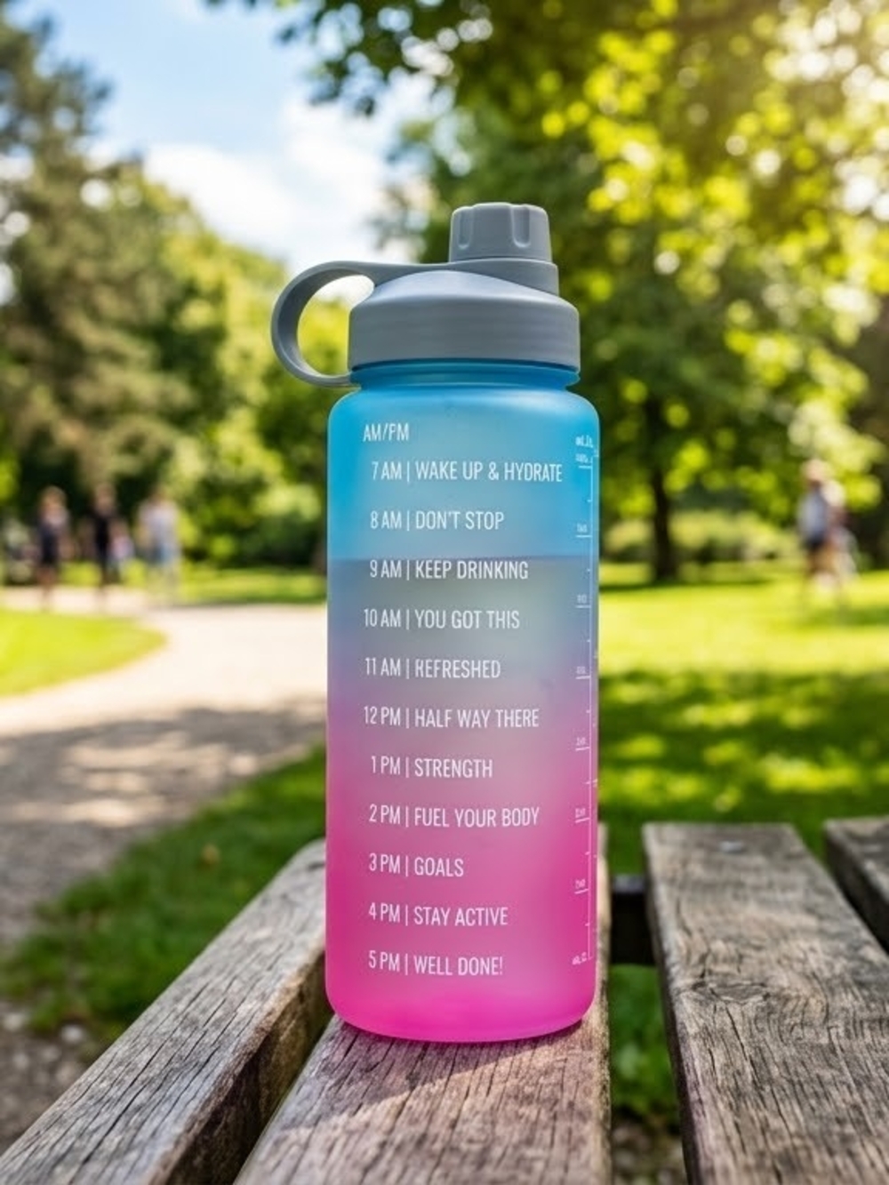 Gradient Motivational Water Bottle – Blue to Pink